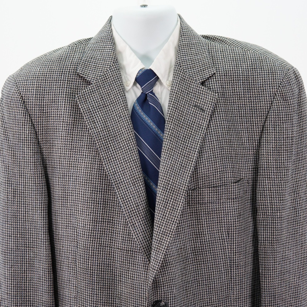 Stafford Mens 100% Silk White Blue Check Sport Coat Blazer 44R